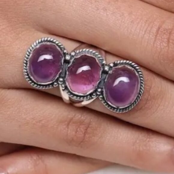 Bohemian Hippie Style Silver Electro-Plated and Synthetic Purple Crystal Ring - Picture 2 of 4